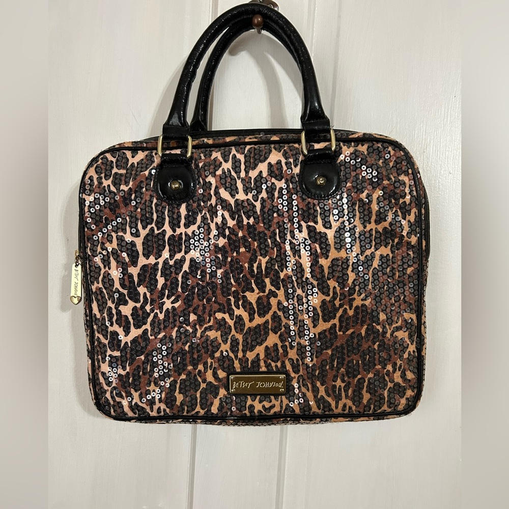 Betsey Johnson Sequin Leopard Print Laptop Bag / Work Bag